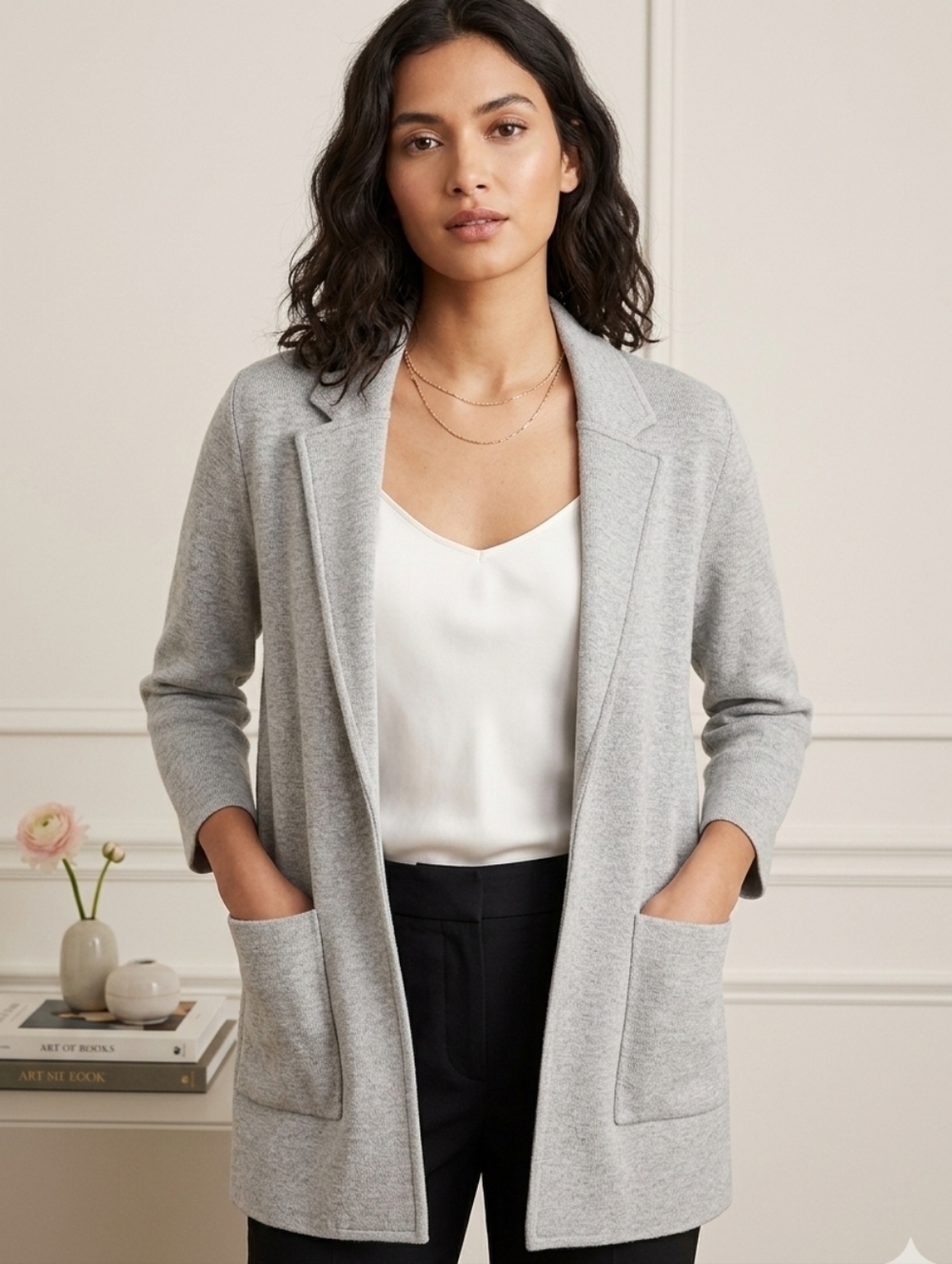 J. Crew Sophie Light Gray Open Front Knit Blazer Sweater Jacket XXS